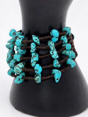 Boho Turquoise Stone Multi-Strand Wrap Bracelet | Western Statement Cuff